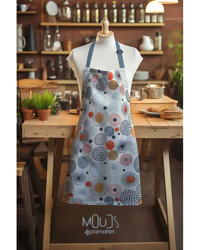 Süet Dokulu Kumaş Japanese Round Desenli Mutfak Önlüğü, Aşçı Önlüğü, Garson Önlüğü, Restoran Önlük