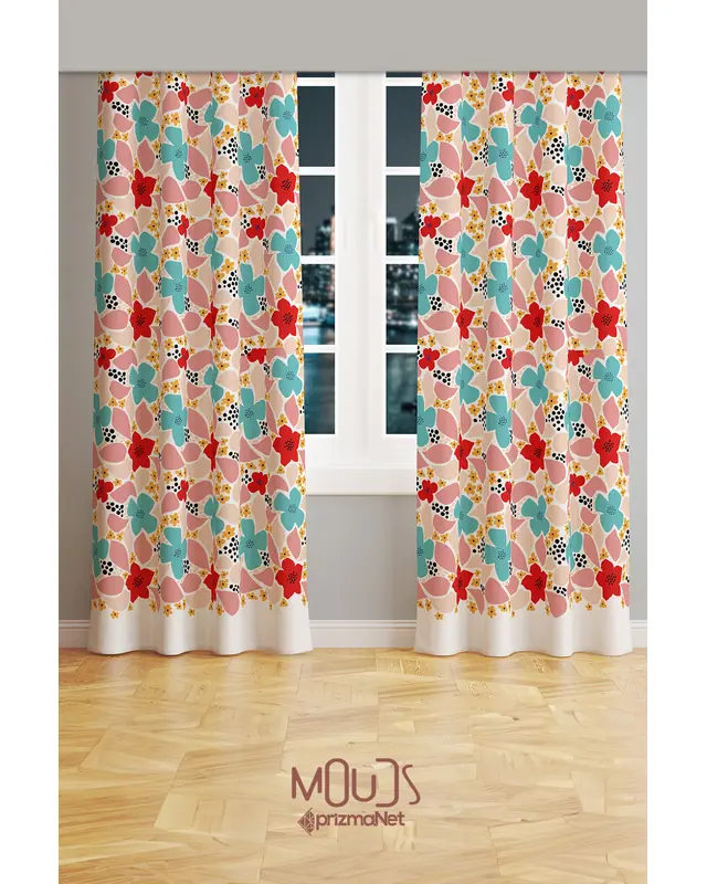 Vibrant Colorful Flowers Patterned Suede Living Room Decorative Curtain Pencil Pleat - Set of 2 Panels - PRD-1033 - 2