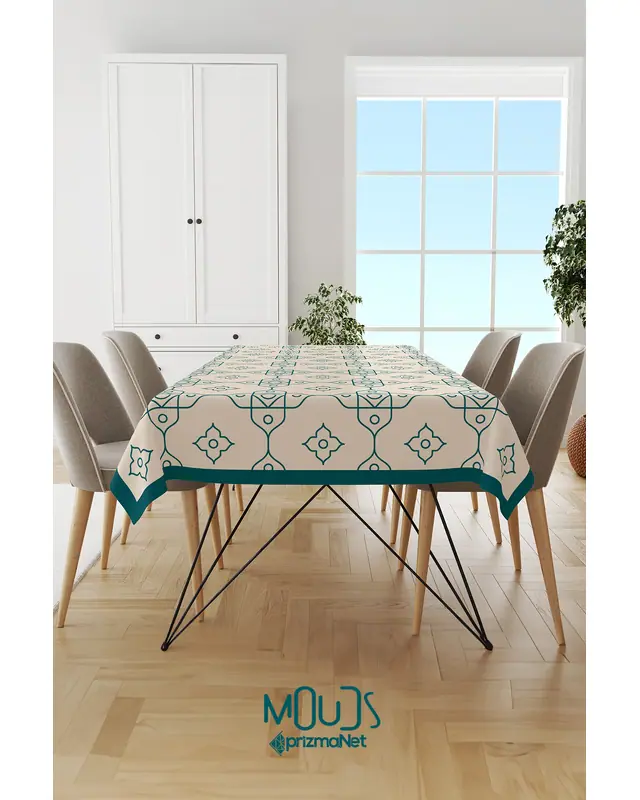 White Ornament Islamic Rectangular Easy-Care Suede-Feel Tablecloth - MS-229 - 5