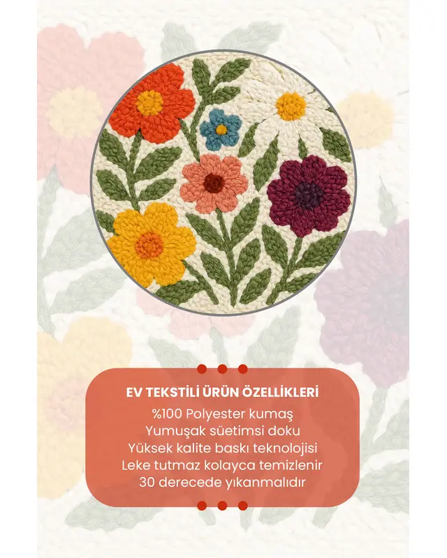 Punch Nakış Desen Double-Sided Digitally Printed Colourful Flowers Pattern Cushion Cover - 3