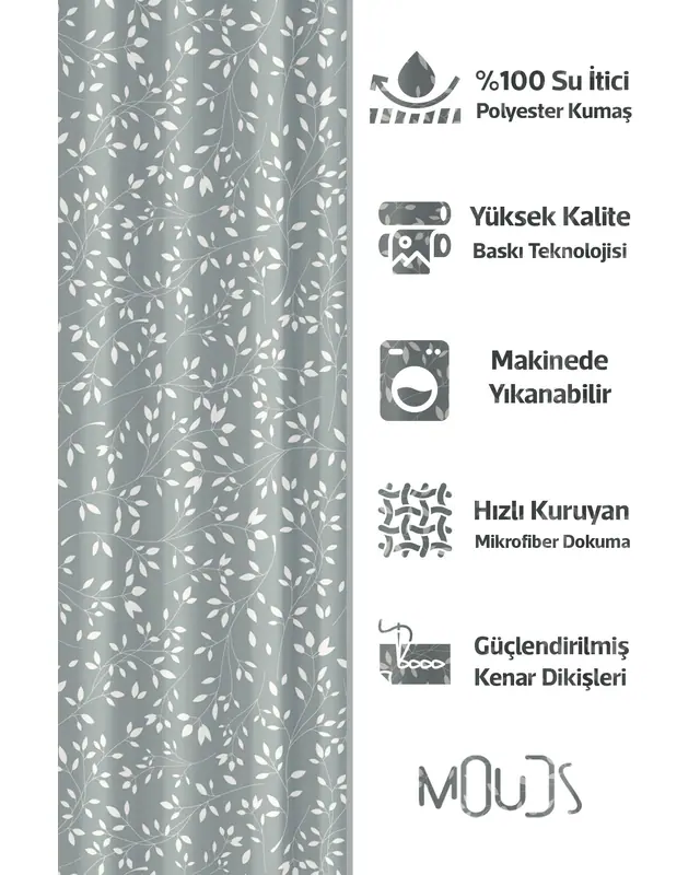 Shower Curtain, Grey Wood Straws Patterned Shower Curtain, Bathtub Curtain, Rings Included 175x200cm - BP-15 - 2
