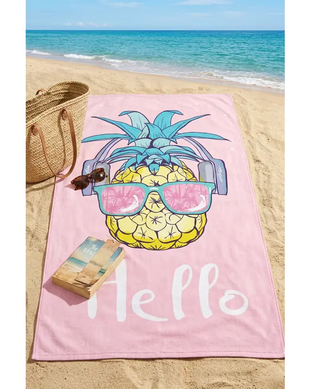 Dijital Baskılı 70x150cm Pembe Ananas Desenli Plaj Havlusu - Banyo Havlusu - Deniz Havlusu - 5