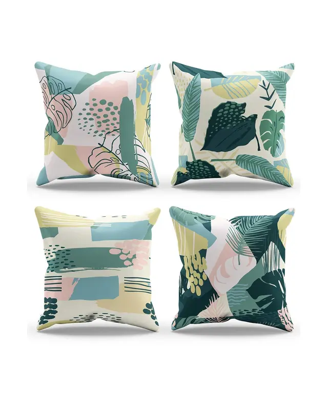 Double-Sided Printed Green Garden Pattern Set of 4 Coordinated Suede Cushion Cover - 3