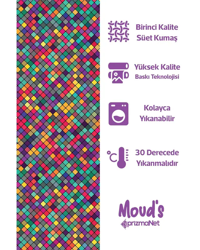 Colourful Küçük Kare Pattern Printed Suede Table Runner - 3