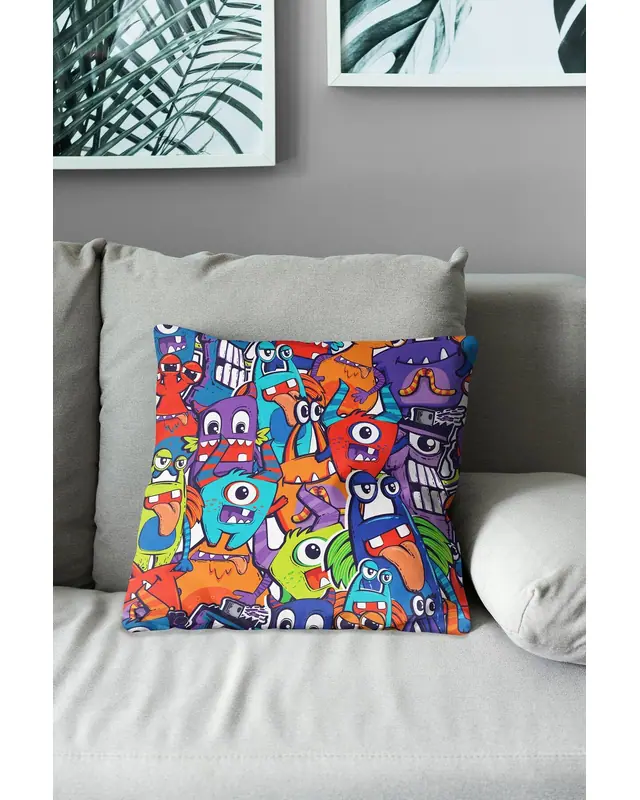 Monster Pattern Double-Sided Printed Suede Cushion Cover - 3