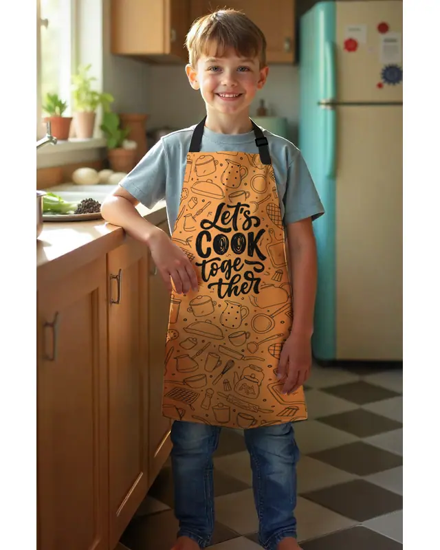 Çocuk Mutfak Önlüğü, Aktivite Önlüğü, Desenli Mutfak Önlüğü, 55 cm Boy 40 cm Genişlik Çocuk Önlüğü - 2