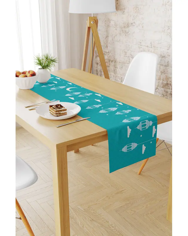 Ramazan Desenli 40X140 Runner Masa Örtüsü, Dertsiz Süet Dokulu Runner, Leke Tutmaz Runner