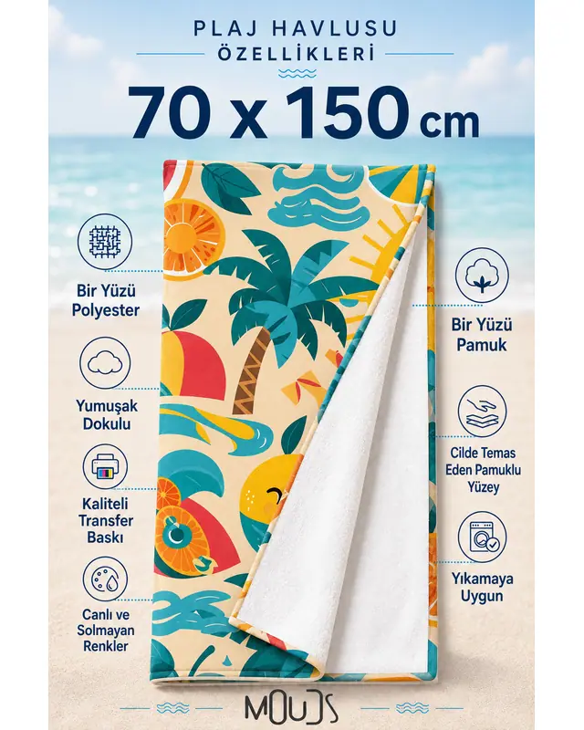 Dijital Baskılı 70x150cm Kumsal Şenliği Desenli Plaj Havlusu - Banyo Havlusu - Deniz Havlusu - 2