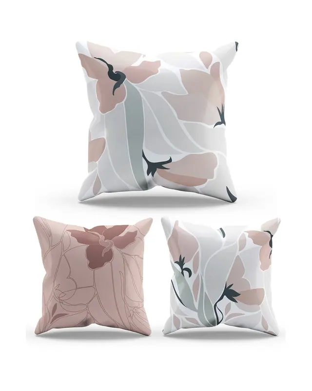 Double-Sided Printed Mirror Flower Pattern Set of 3 Coordinated Suede Cushion Cover - 3