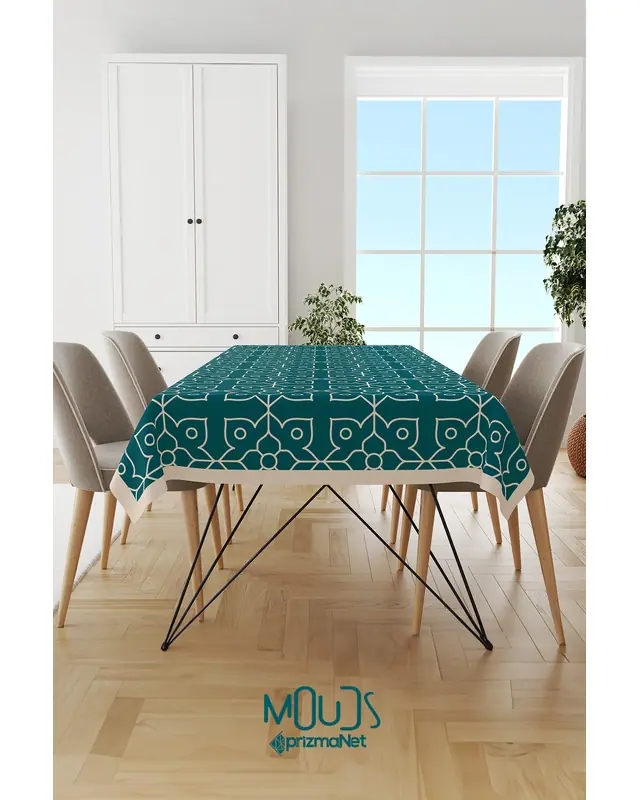 Turquoise Ornament Islamic Rectangular Easy-Care Suede-Feel Tablecloth - MS-230 - 4