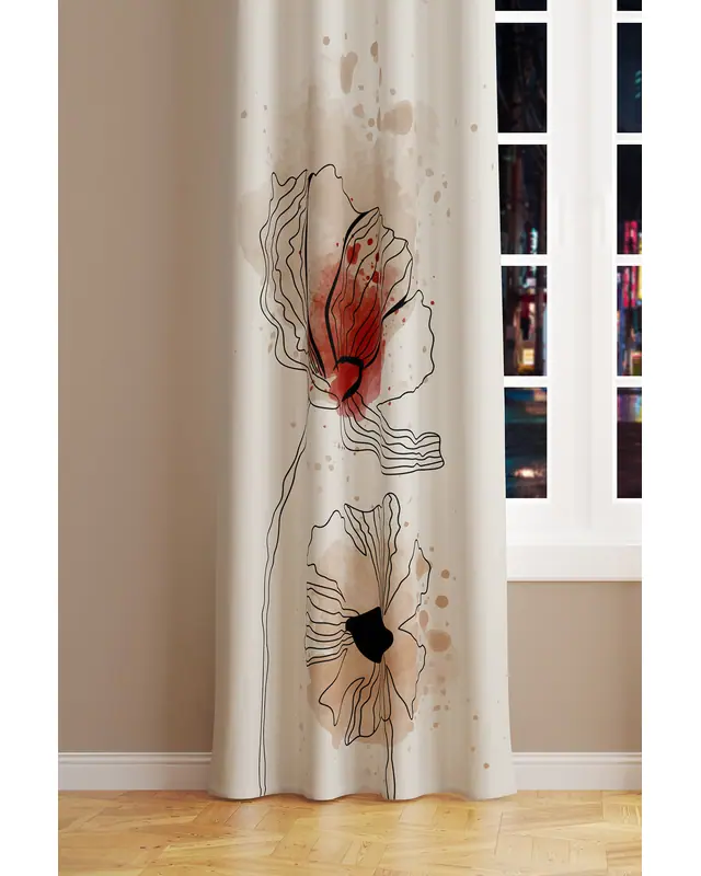 Art Flora Patterned Suede Living Room Decorative Curtain Printed Pencil Pleat - Single Panel - PRD-1029-TK
