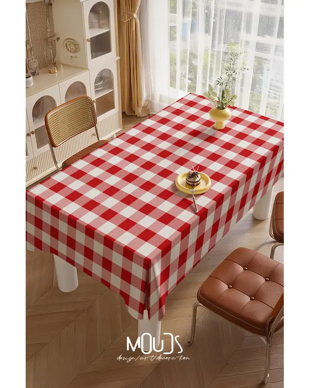 Red Gingham Rectangular Easy-Care Suede-Feel Tablecloth - MS-3000-KRMZ - 4