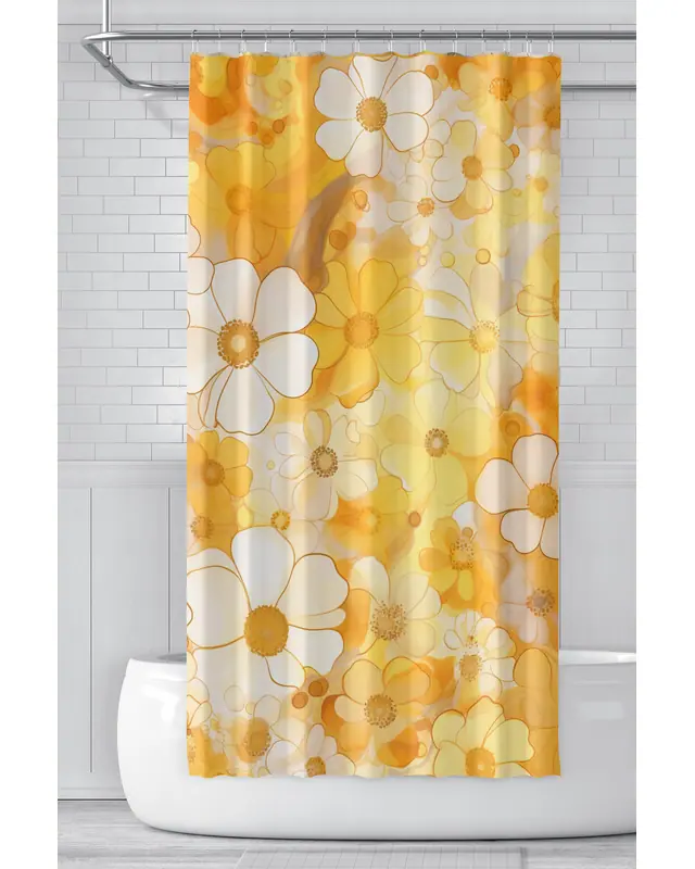 Banyo Perdesi, Sarı Papatyalar Desenli Duş Perdesi, Küvet Perdesi, Halka Hediyeli 175x200cm BP-37