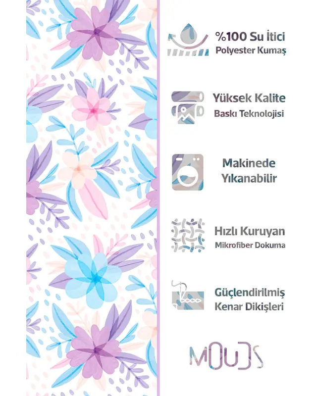 Banyo Perdesi, Soft Çiçekler Desenli Duş Perdesi, Küvet Perdesi, Halka Hediyeli 175x200cm BP-13 - 2
