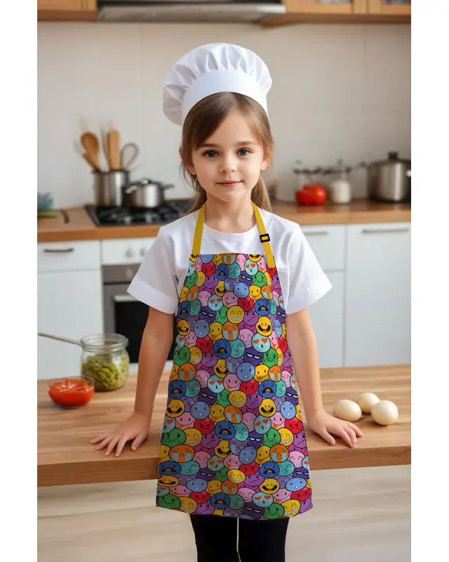 Children's Kitchen Apron, Activity Bib, Patterned Kitchen Apron, 55 cm Size 40 cm Width Children's Front - MTC-02 - 2