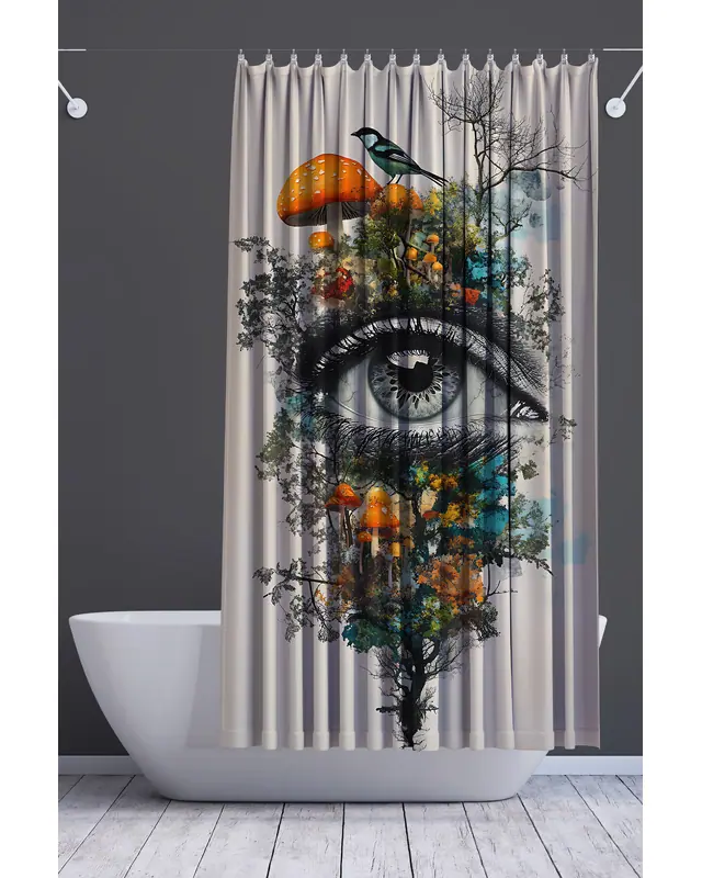 Banyo Perdesi, Gözün Bahçesi Desenli Duş Perdesi, Küvet Perdesi, Halka Hediyeli 175x200cm BP-92