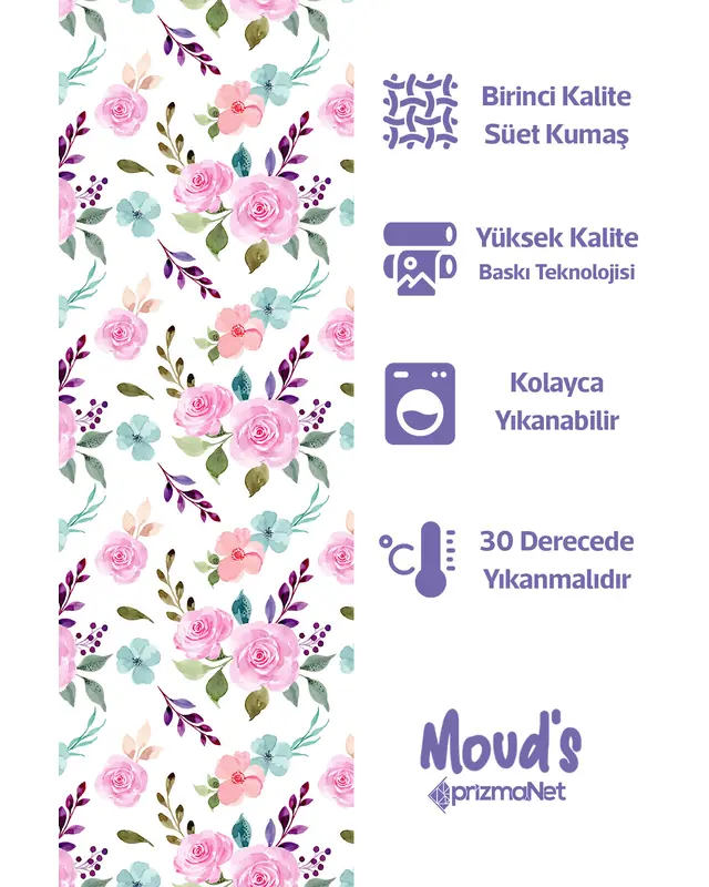 Pink Blue Flowers Round Easy-Care Suede-Feel Tablecloth - MSY-137 - 2