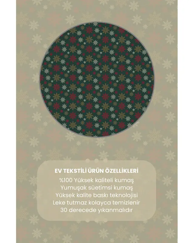 Dark Green Snowflakes Christmas Rectangular Easy-Care Suede-Feel Tablecloth - MS-275 - 3