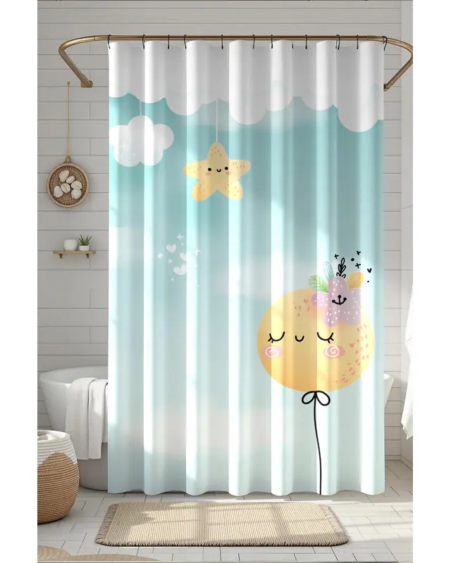 Shower Curtain, Sky Table Patterned Shower Curtain, Bathtub Curtain, Rings Included 175x200cm - BP-82 - 2