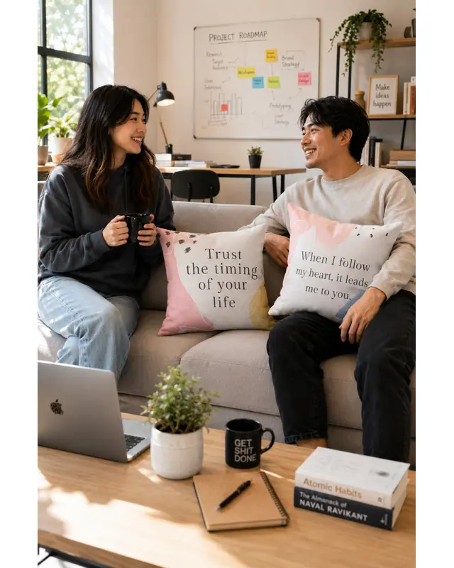 Double-Sided Printed Life Words Pattern Set of 4 Coordinated Suede Cushion Cover - 2