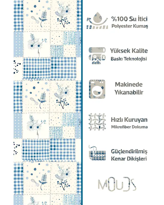 Blue Floral Yama Pattern Cushion Cover Water-Resistant Wipe-Clean Digitally Printed Garden Decor - 2