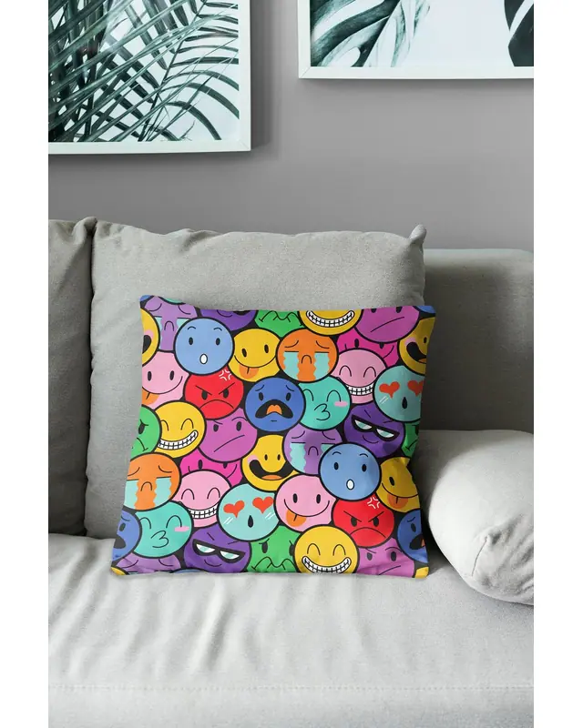 Emoji Pattern Double-Sided Printed Suede Cushion Cover - 3