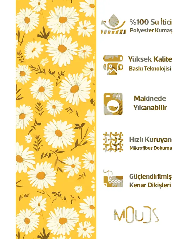 Shower Curtain, Daisy Sun Patterned Shower Curtain, Bathtub Curtain, Rings Included 175x200cm - BP-95 - 2
