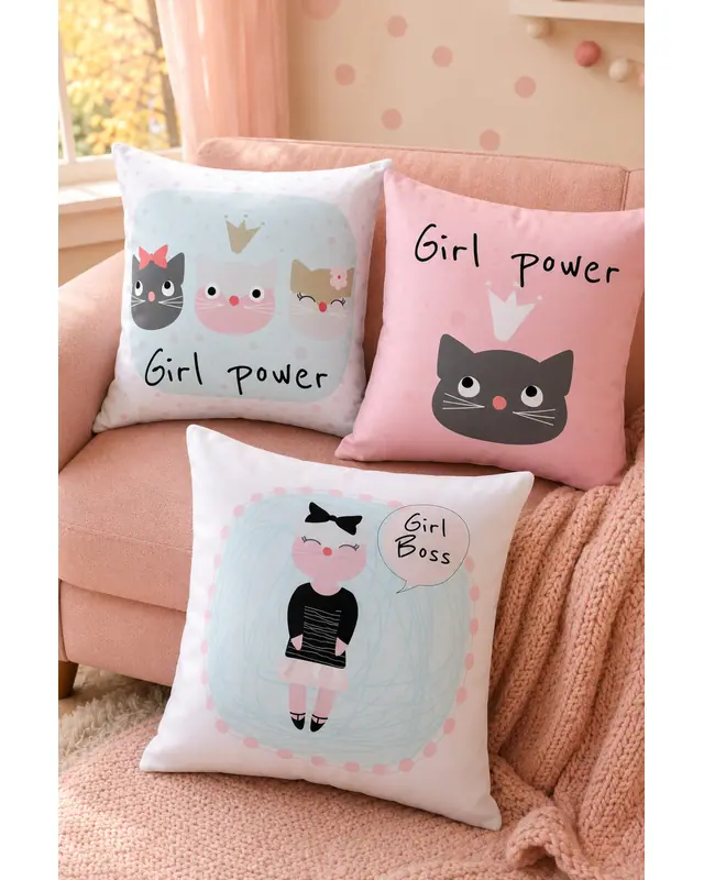 Double-Sided Printed Girl Power Pattern Set of 3 Coordinated Suede Cushion Cover - 6