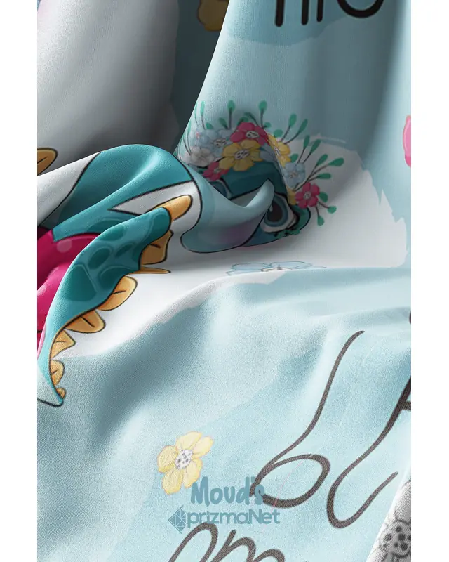 Minik Dinosaur Patterned Printed Kids' and Baby Room Decorative Curtain - Set of 2 Panels - PRD-09 - 5