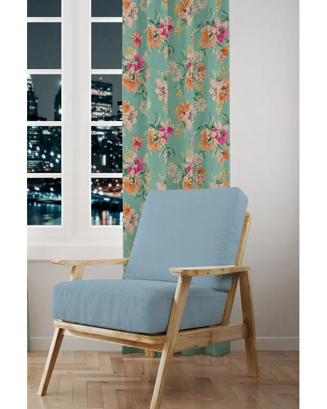 Old Flowers Pattern 4 Patterned Suede Living Room Decorative Curtain Pencil Pleat - Single Panel - PRD-1034-TK - 2