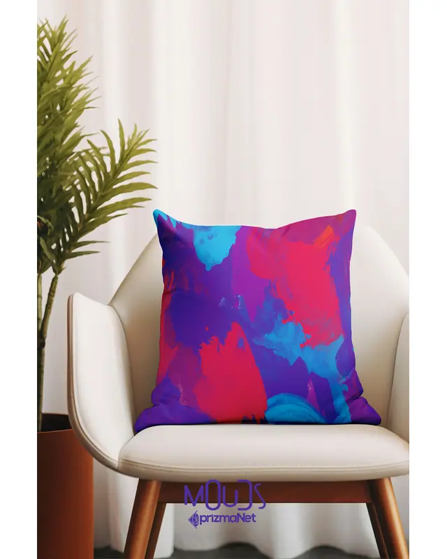 Çift Tarafı Baskılı Color Brush Desenli 3'lü Kombin Süet Kırlent Kılıfı - 7