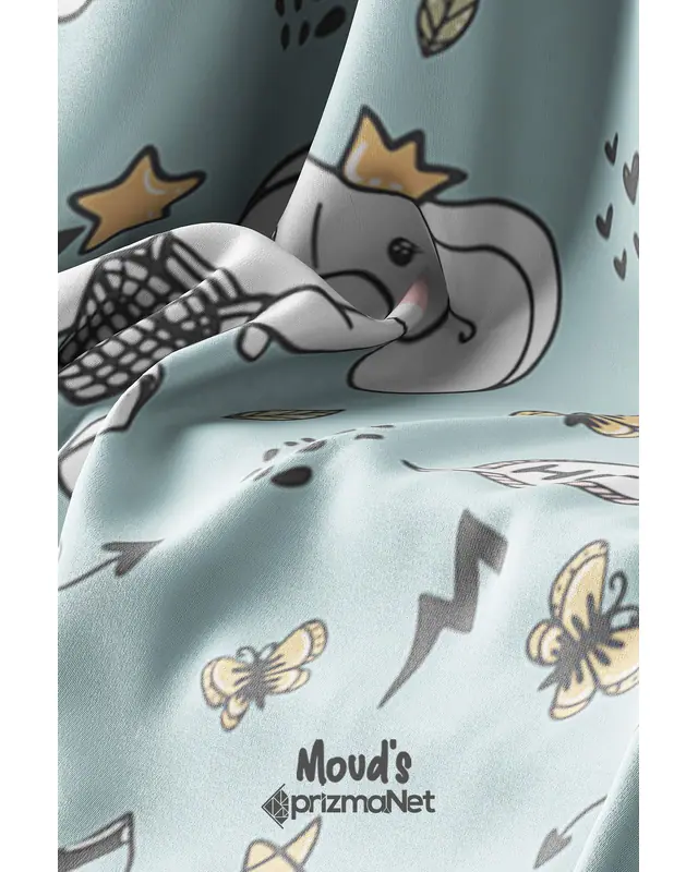 Cycling Elephant Patterned Printed Kids' and Baby Room Decorative Curtain - Set of 2 Panels - PRD-30 - 5