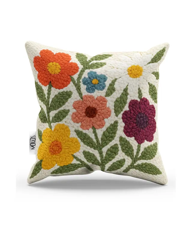 Punch Nakış Desen Double-Sided Digitally Printed Colourful Flowers Pattern Cushion Cover - 2