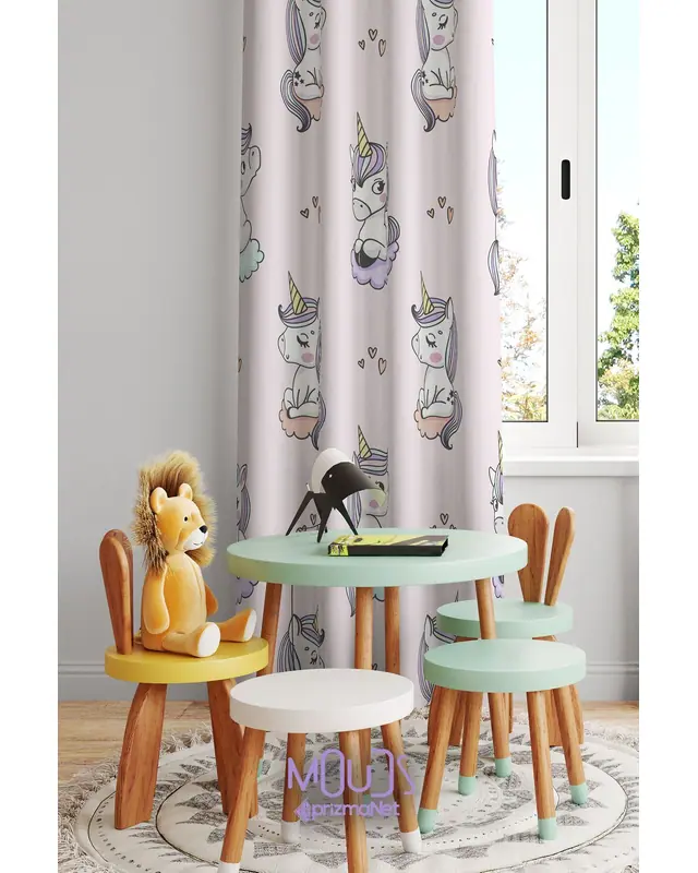 Sleeper Unicorn Patterned Decorative Curtain Kids' and Baby Room Digital Printed Suede Pencil Pleat - Single Panel - PRD-31-TK - 2