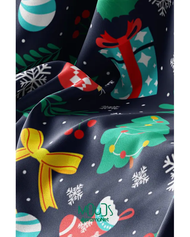 Navy Blue Christmas Rectangular Easy-Care Suede-Feel Tablecloth - MS-193 - 4