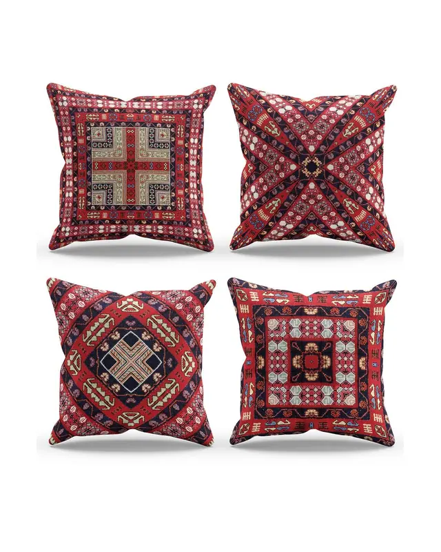 Double-Sided Printed Türkiye Kilim Pattern Set of 4 Coordinated Suede Cushion Cover - 3