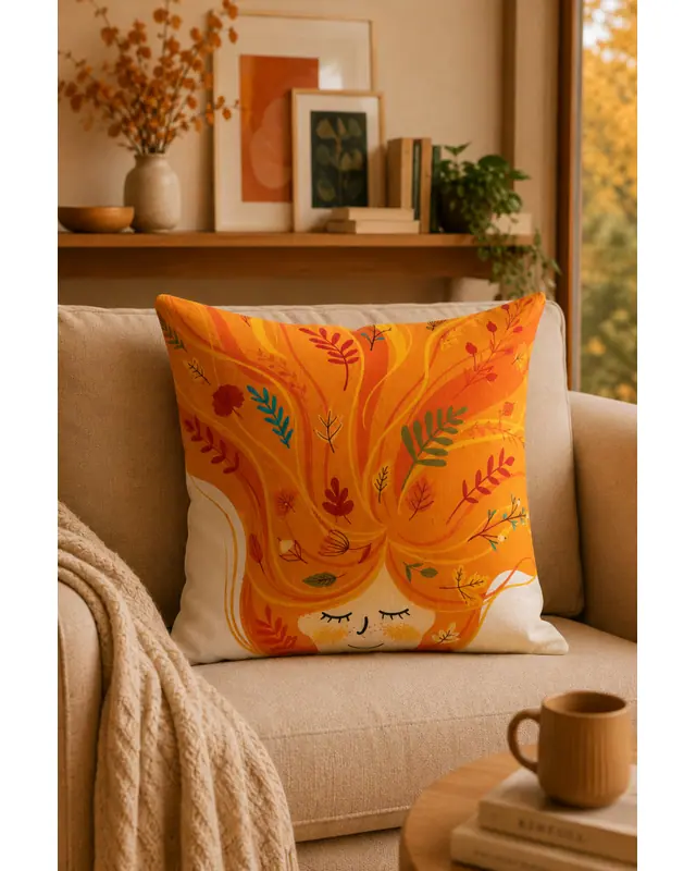 Double-Sided Printed Sonbahar Pattern Set of 3 Coordinated Suede Cushion Cover - 3