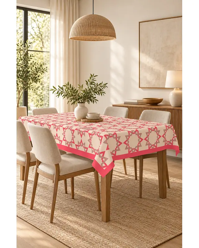 Pembe Rose İslamik Desenli Süet Kumaş Dertsiz Masa Örtüsü Kare ve Dikdörtgen