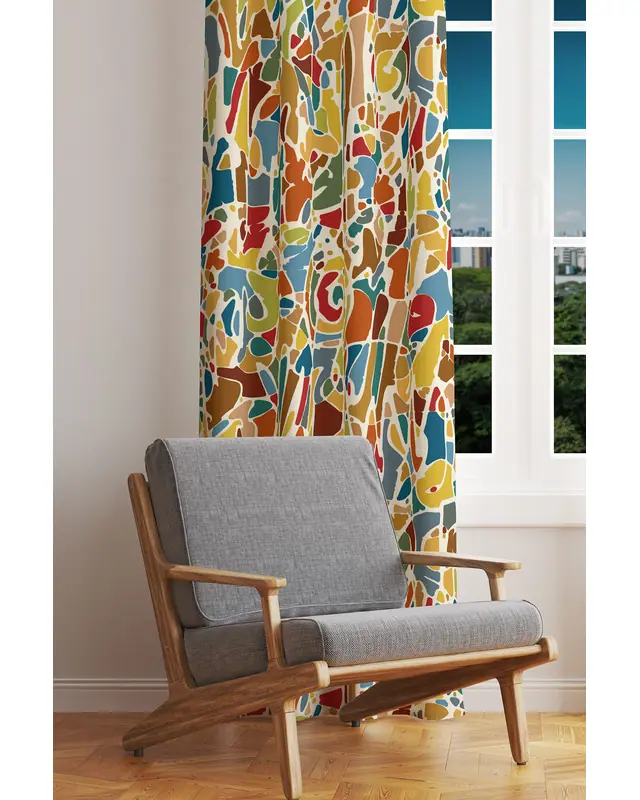 Colorful Brush Impact Patterned Suede Living Room Decorative Curtain Pencil Pleat - Single Panel - PRD-1095-TK - 2