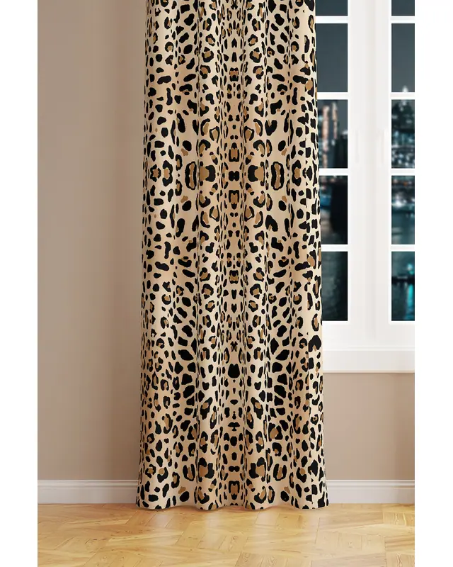 Leopard Patterned Living Room Decorative Curtain Digital Printed Suede Pencil Pleat - Single Panel - PRD-1011-TK - 2