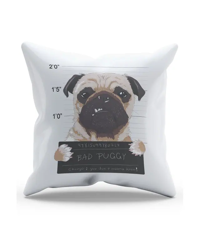 Bad Puggy Dog Pattern Double-Sided Printed Suede Cushion Cover PL773