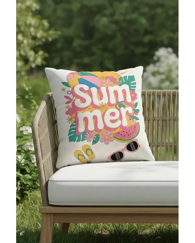Pink Summer Pattern Cushion Cover Water-Resistant Wipe-Clean Digitally Printed Garden Decor