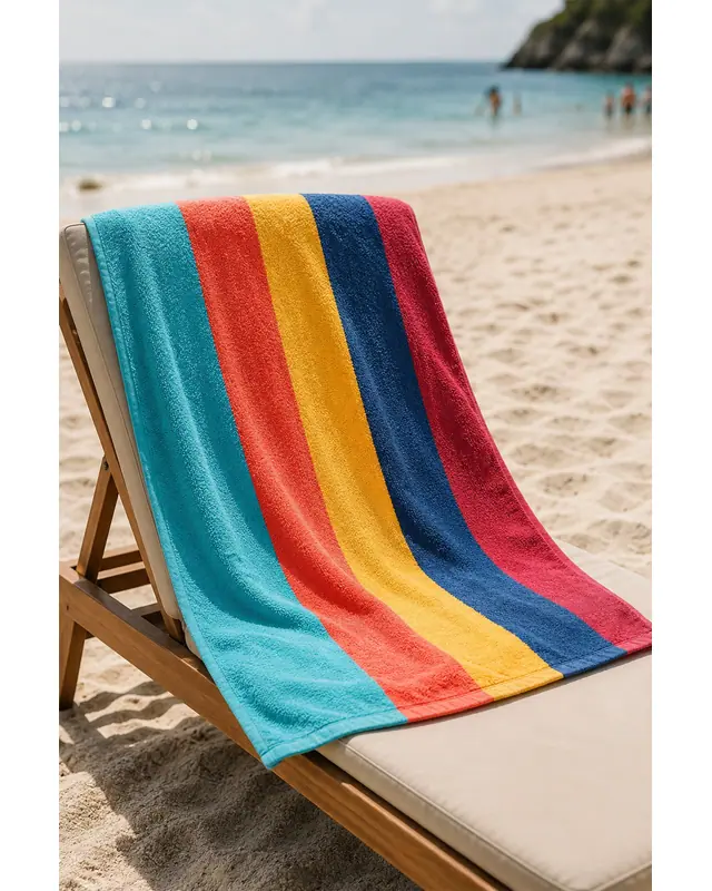 Dijital Baskılı 70x150cm Retro Marin Desenli Plaj Havlusu - Banyo Havlusu - Deniz Havlusu