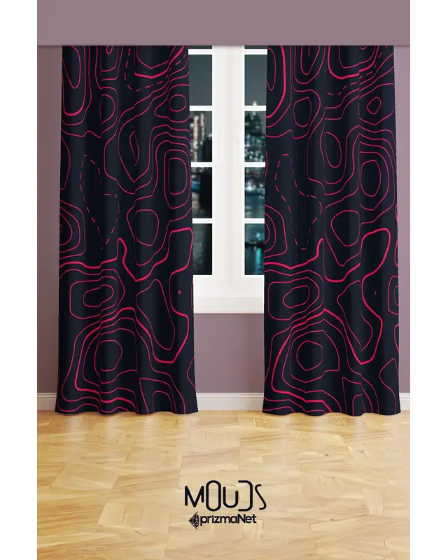 Wave Fuchsia Patterned Suede Living Room Decorative Curtain Pencil Pleat - Set of 2 Panels - PRD-1097 - 2