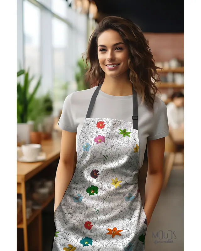 Suede Textured Fabric Floral Series Patterned Kitchen Apron, Chef Apron, Waiter Apron, Restaurant Apron - MTF-19 - 2