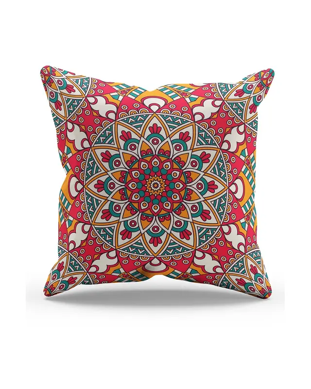 Çift Tarafı Baskılı India Pattern-1 Desenli Süet Kırlent Kılıfı