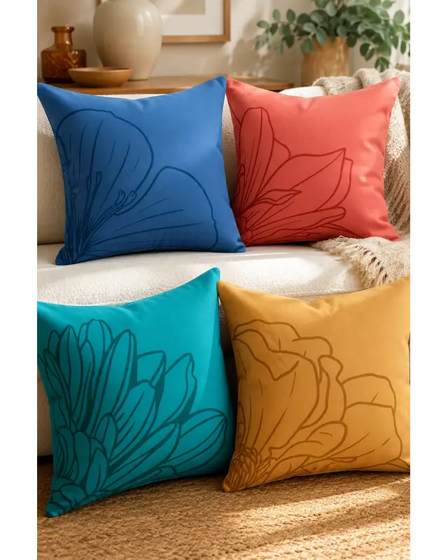 Double-Sided Printed Pastel Line-2 Pattern Set of 4 Coordinated Suede Cushion Cover - 3