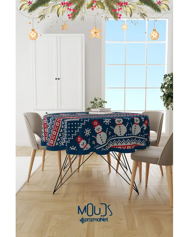 Snow Adam Christmas Sweater Round Easy-Care Suede-Feel Tablecloth - MSY-202 - 2