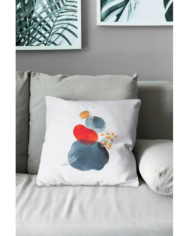 Double-Sided Printed Japon Taşı Pattern Set of 3 Coordinated Suede Cushion Cover - 5