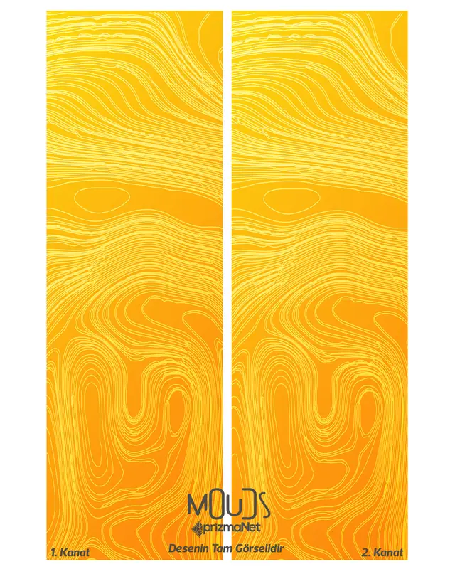 Yellow Wave Stylee Patterned Suede Living Room Decorative Curtain Printed Pencil Pleat Body - Set of 2 Panels - PRD-1059 - 3